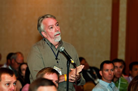 Man staring at speaker