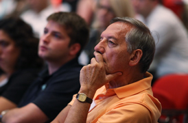 Man staring at speaker